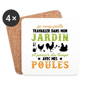 Travailler Jardin Poules Jardinier Humour Cadeau - Dessous de verre (lot de 4) - blanc - Devant