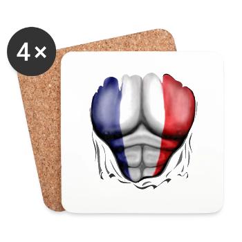France Flag Ripped Muscles, six pack, chest - Coasters (set of 4) - white - Front