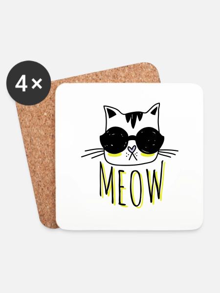 Cool Cat - Coasters (set of 4) - white