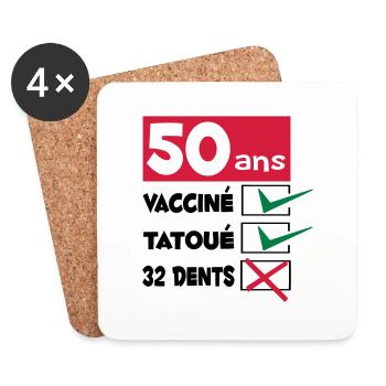 TEE SHIRT HUMOUR DESIGN ET MOTIF ANNIVERSAIRE 50 - Dessous de verre (lot de 4) - blanc - Devant
