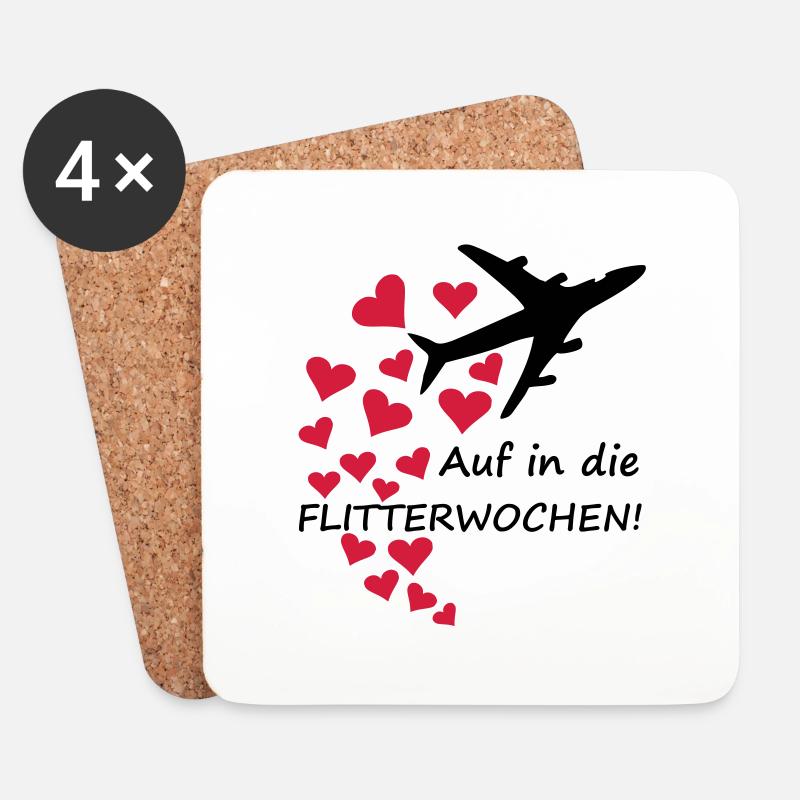 Flitterwochen / Hochzeit - Flugzeug mit Herzen - Untersetzer (4er-Set) - Weiß
