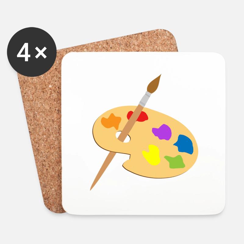 Farbpalette und Pinsel - Untersetzer (4er-Set) - Weiß