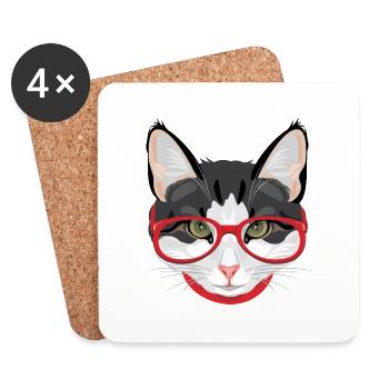Lustige Katze mit roter Brille - Untersetzer (4er-Set) - Weiß - Vorne
