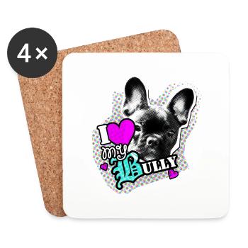 Bully - French Bulldog - Love - Coasters (set of 4) - white - Front