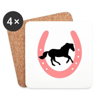 Horse Shoe with galloping Horse - you can change - Coasters (set of 4) - white - Front