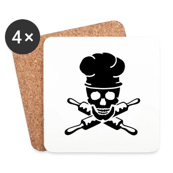 chef skull cook skull - Coasters (set of 4) - white - Front