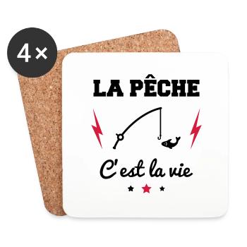 La pêche c'est la vie, cadeau pêcheur,peche - Dessous de verre (lot de 4) - blanc - Devant