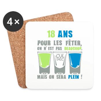 18 ans shooter alcool anniversaire plein - Dessous de verre (lot de 4) - blanc - Devant