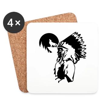 chef indien loup usa tattoo spiritual cool - Dessous de verre (lot de 4) - blanc - Devant