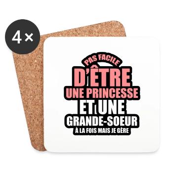 pas facile d'être une princesse et grande soeur - Dessous de verre (lot de 4) - blanc - Devant