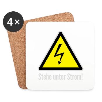 Vorsicht: Stehe unter Strom! - Untersetzer (4er-Set) - Weiß - Vorne