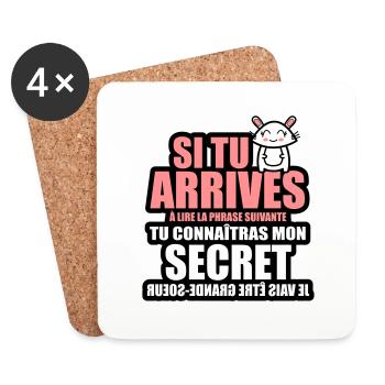 tu connaîtras mon secret je vais être grande-soeur - Dessous de verre (lot de 4) - blanc - Devant