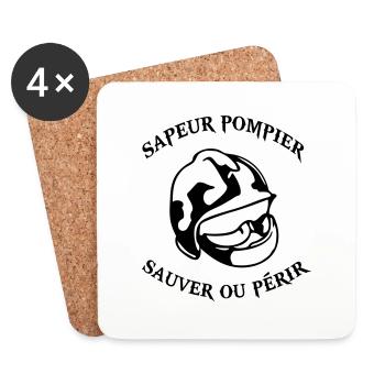 dessin de casque de sapeur pompier - Dessous de verre (lot de 4) - blanc - Devant