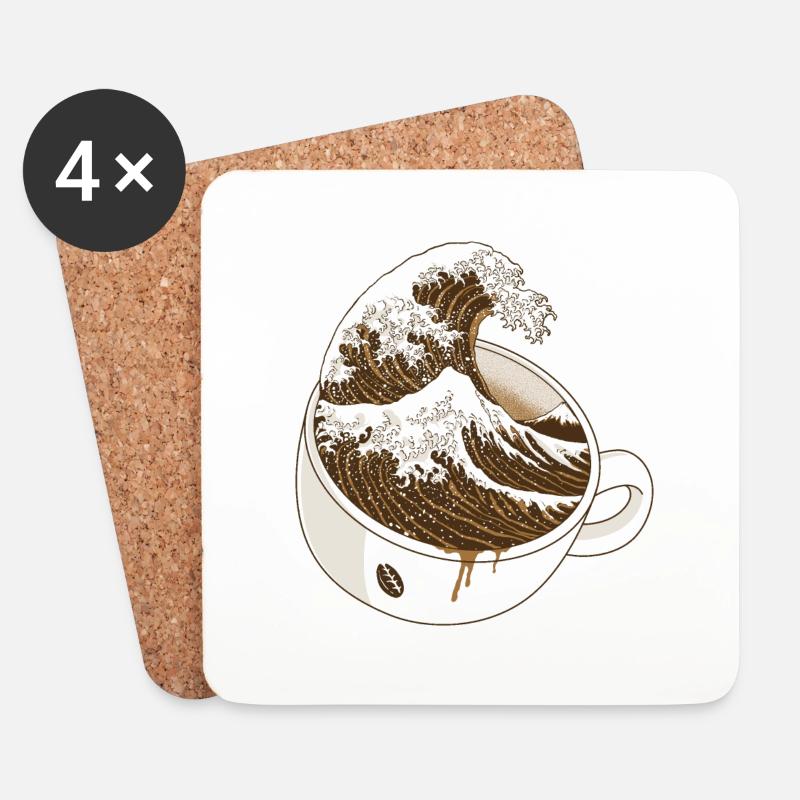 Wave of Coffee / Kaffee Welle - Untersetzer (4er-Set) - Weiß