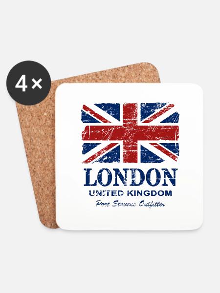 Union Jack - London - Vintage Look - Untersetzer (4er-Set) - Weiß