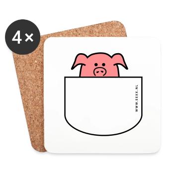 Pig comes out of the pocket - Coasters (set of 4) - white - Front