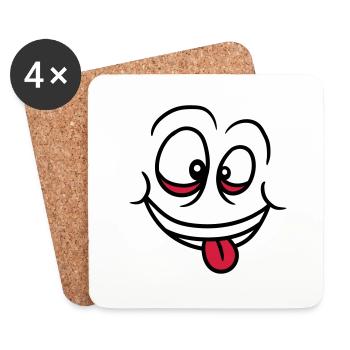 visage fou yeux bouche langue drôle grimas - Dessous de verre (lot de 4) - blanc - Devant