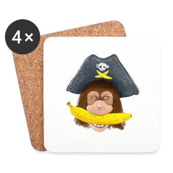 En route BANANAS Pirate chimpanzé - Dessous de verre (lot de 4) - blanc - Devant