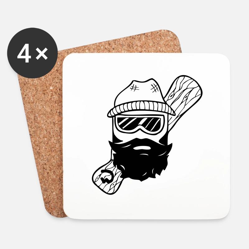 Bärtiger Holz-Boarder - Untersetzer (4er-Set) - Weiß