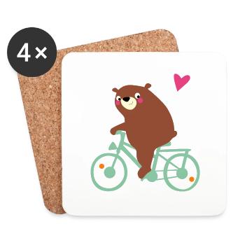 Bear rides bike with heart - Coasters (set of 4) - white - Front