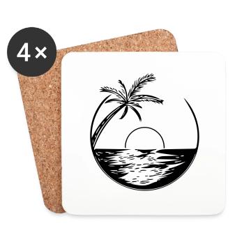 Sonnenuntergang mit Palme - Vector Style - Untersetzer (4er-Set) - Weiß - Vorne