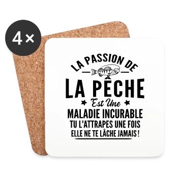 passion pêche - cadeau humour pêcheur - Dessous de verre (lot de 4) - blanc - Devant