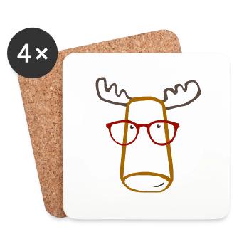 Elch mit Brille - Untersetzer (4er-Set) - Weiß - Vorne
