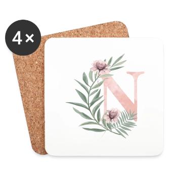 Lettre N avec des fleurs - Dessous de verre (lot de 4) - blanc - Devant