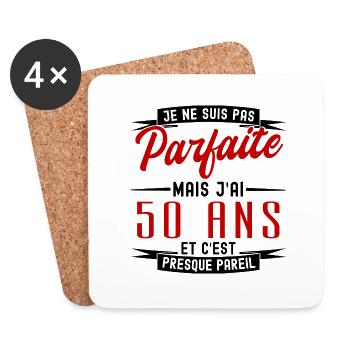 pas parfaite mais jai 50 ans - anniversaire 50 ans - Dessous de verre (lot de 4) - blanc - Devant