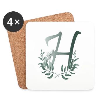 Buchstabe H mit Pflanzen - Untersetzer (4er-Set) - Weiß - Vorne