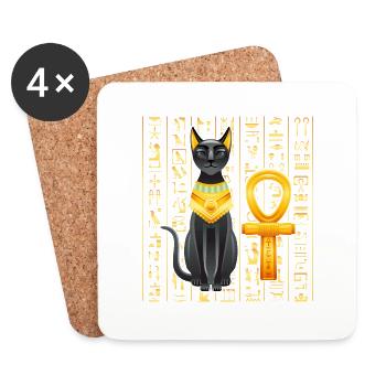 Egyptian Hieroglyphics Anubis Bastet and Sphinx - Coasters (set of 4) - white - Front