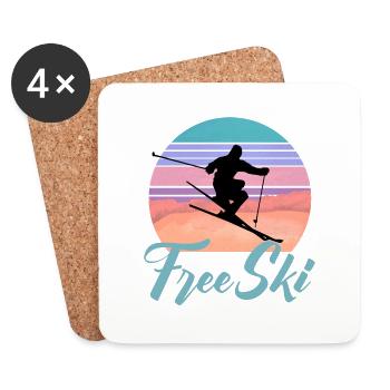 Ski gratuit, sports d'hiver, ski, ski de slalom, Sk - Dessous de verre (lot de 4) - blanc - Devant