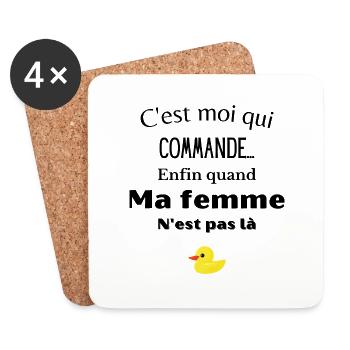 C'est moi qui commande enfin quand ma femme - Dessous de verre (lot de 4) - blanc - Devant