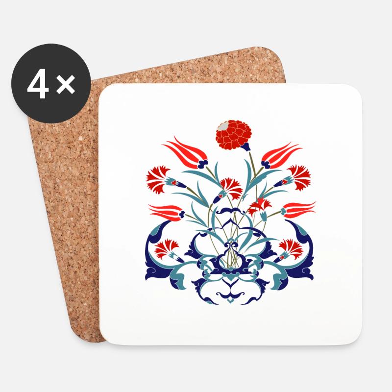 Tulpenmotiv, Türkisch - Untersetzer (4er-Set) - Weiß