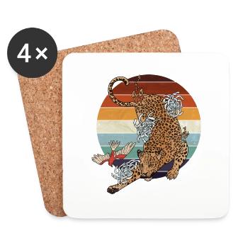 Japanese spirit leopard | Vintage Retro - Coasters (set of 4) - white - Front