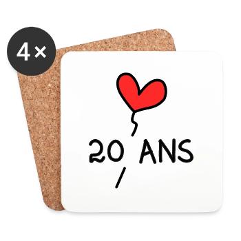 20 ANS. ANNIVERSAIRE. HAPPY BIRTHDAY. JOYEUX ANNIV - Dessous de verre (lot de 4) - blanc - Devant