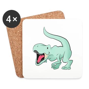 mignon mignon mignon vert t rex dinosaure - Dessous de verre (lot de 4) - blanc - Devant