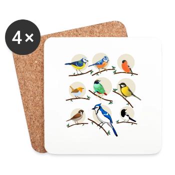 Gartenvögel, Vögel, Meisen, - Untersetzer (4er-Set) - Weiß - Vorne