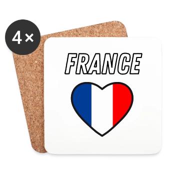 France bleu blanc rouge coeur t shirt supporter - Dessous de verre (lot de 4) - blanc - Devant