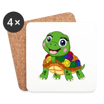 arc-en-ciel tortue lgbt tank animal lgbtqia - Dessous de verre (lot de 4) - blanc - Devant