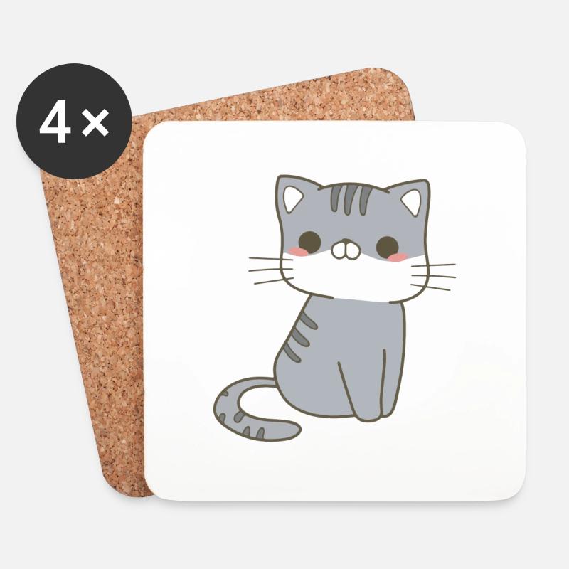 Kawaii Katze - Untersetzer (4er-Set) - Weiß