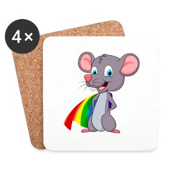 superhelden maus mit regenbogen umhang lgbt schwul - Untersetzer (4er-Set) - Weiß - Vorne