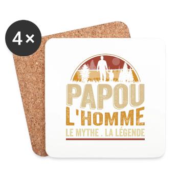 Papou L'homme Le Mythe La Légende Vintage Papou - Dessous de verre (lot de 4) - blanc - Devant