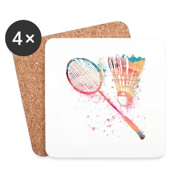 badminton, badminton, aquarelle, graffiti, - Dessous de verre (lot de 4) - blanc - Devant