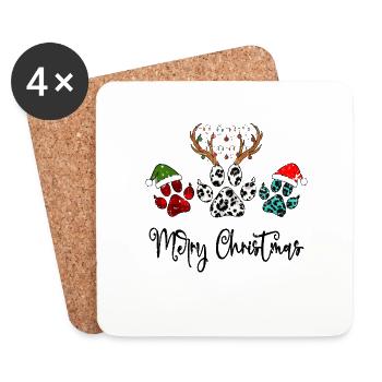Joyeux noël pattes Cadeau, pattes avec chapeau de père Noël tee - Dessous de verre (lot de 4) - blanc - Devant