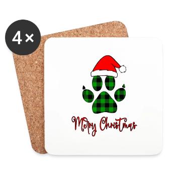 Joyeux noël pattes Cadeau, pattes avec chapeau de père Noël tee - Dessous de verre (lot de 4) - blanc - Devant