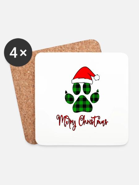 Frohe Weihnachten Pfoten Geschenk, Pfoten Mit WeihnachtsmannMütze T-Shirt - Untersetzer (4er-Set) - Weiß