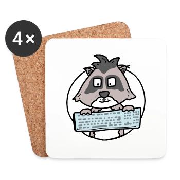 Waschbär mit Tastatur / Büro / Computer Nerd - Untersetzer (4er-Set) - Weiß - Vorne