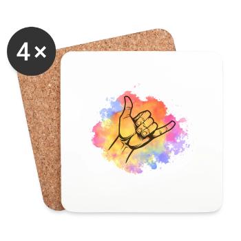 Shaka Greeting Hand Signal - Coasters (set of 4) - white - Front