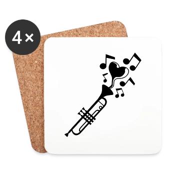 Musiknoten Herz Trompete - Untersetzer (4er-Set) - Weiß - Vorne